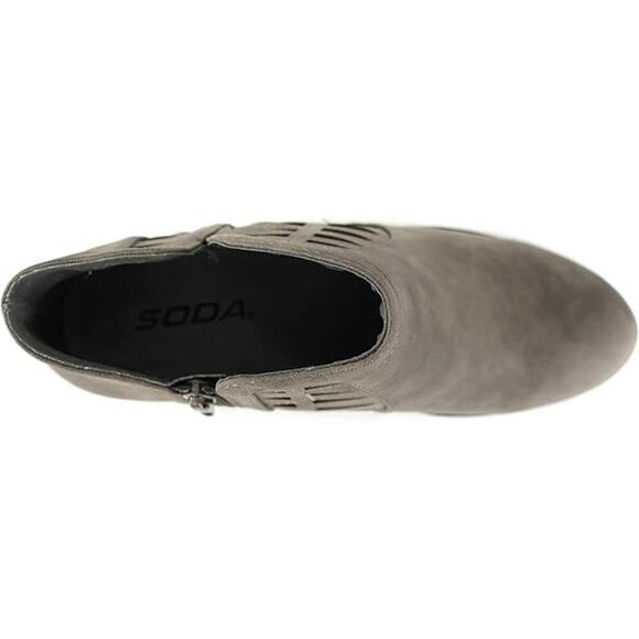 Soda Ankle Boots Women's Perforated Cut Out Stacked Block Heel Gray SZ 7.5 - Picture 5 of 6